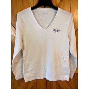 Tommy Hilfiger V Neck Top Long Sleeve White Size XL (2802)